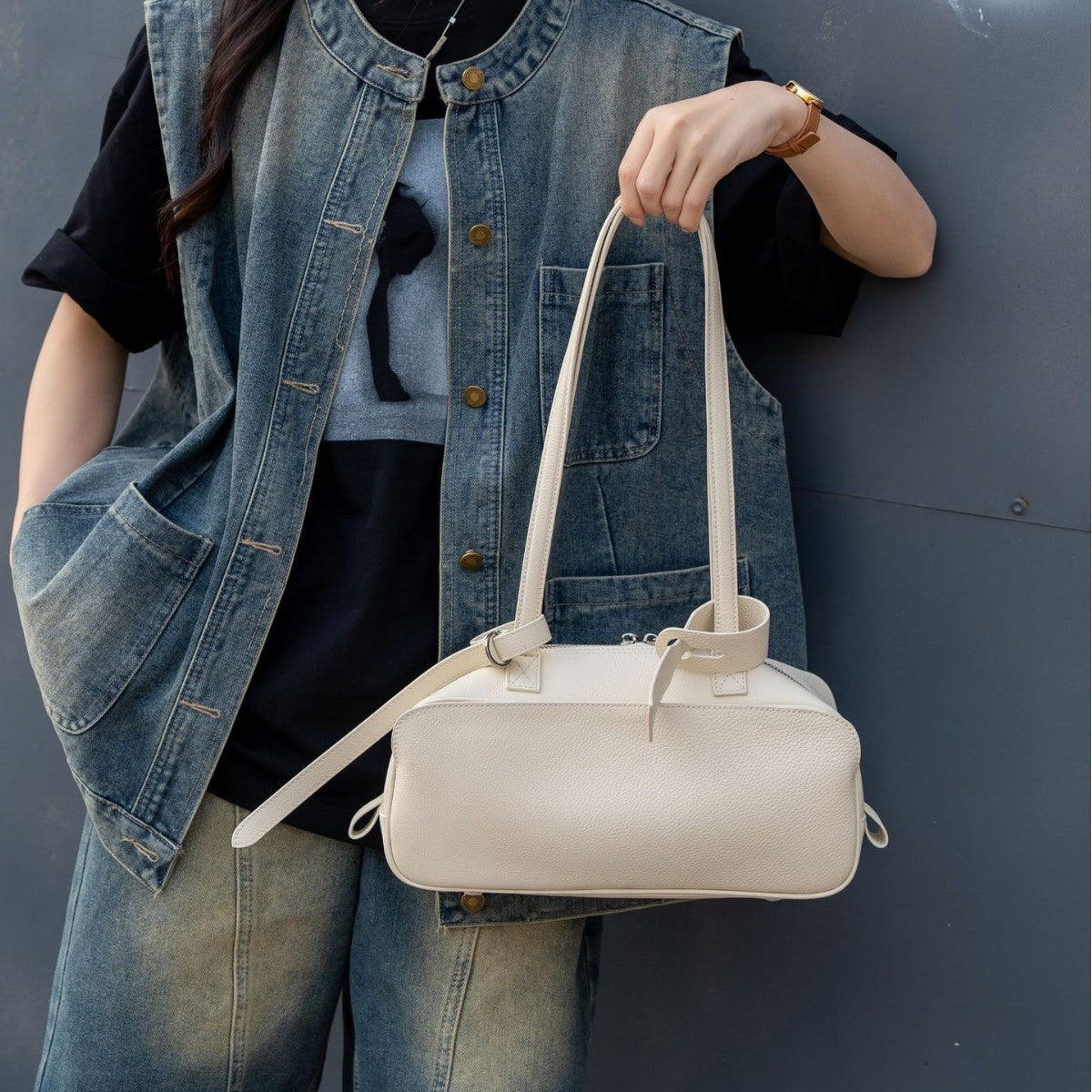 Women's Underarm Genuine Leather Commuter Boston Large Shoulder Bags