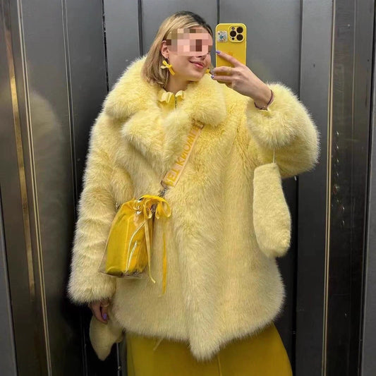 Fashion Solid Color High-grade Environmental Protection Imitation Fur Winter Coats