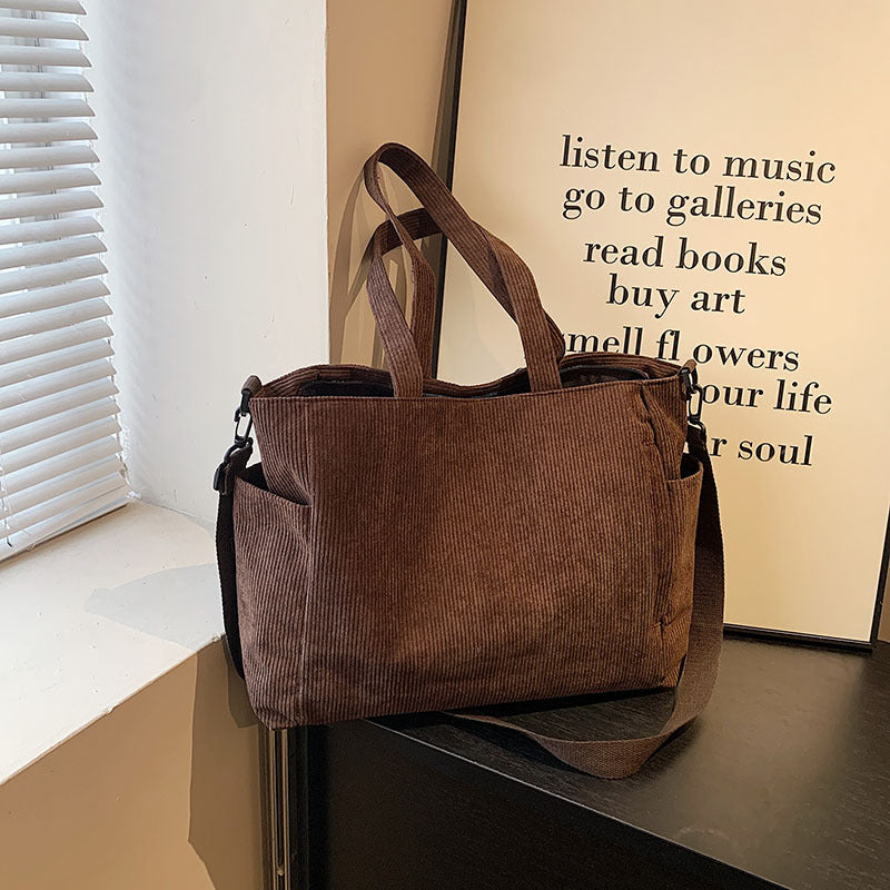 Women's Korean Corduroy Fashion Patchwork Retro Artistic Tote Bags