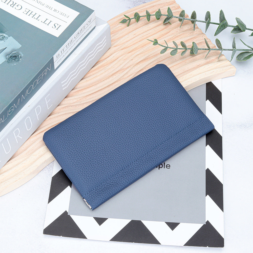 First Layer Cowhide Lady's Simple Long Automatic Closure Ladies Wallets