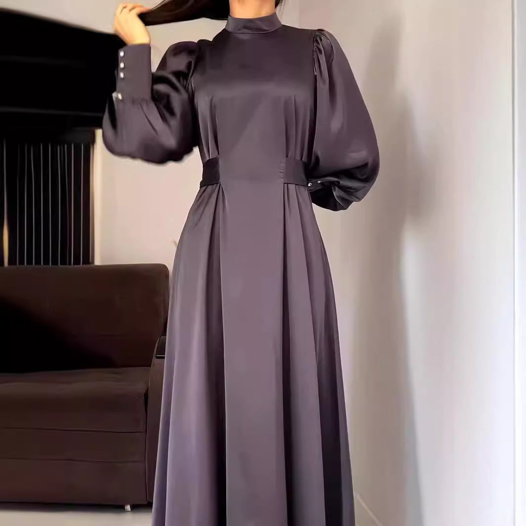 Solid Color Long Sleeve Slim Fit Belt Dresses