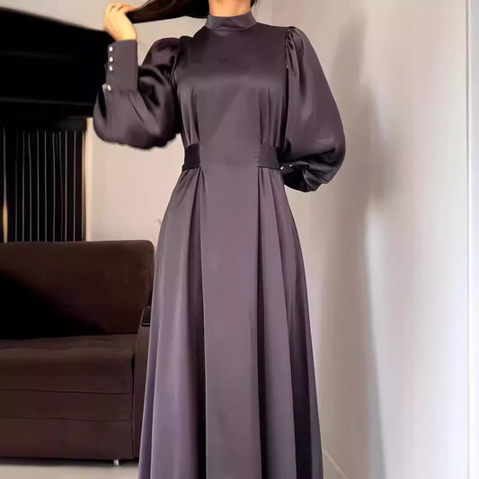 Solid Color Long Sleeve Slim Fit Belt Dresses