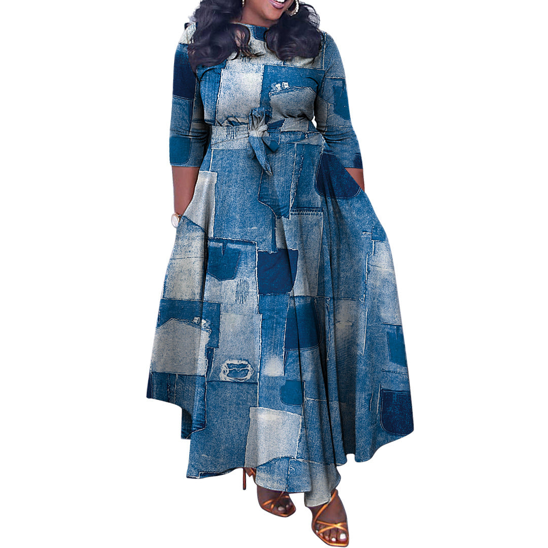 Women's Fashion Elegant Tied Africa Maxi Dress Plus Size