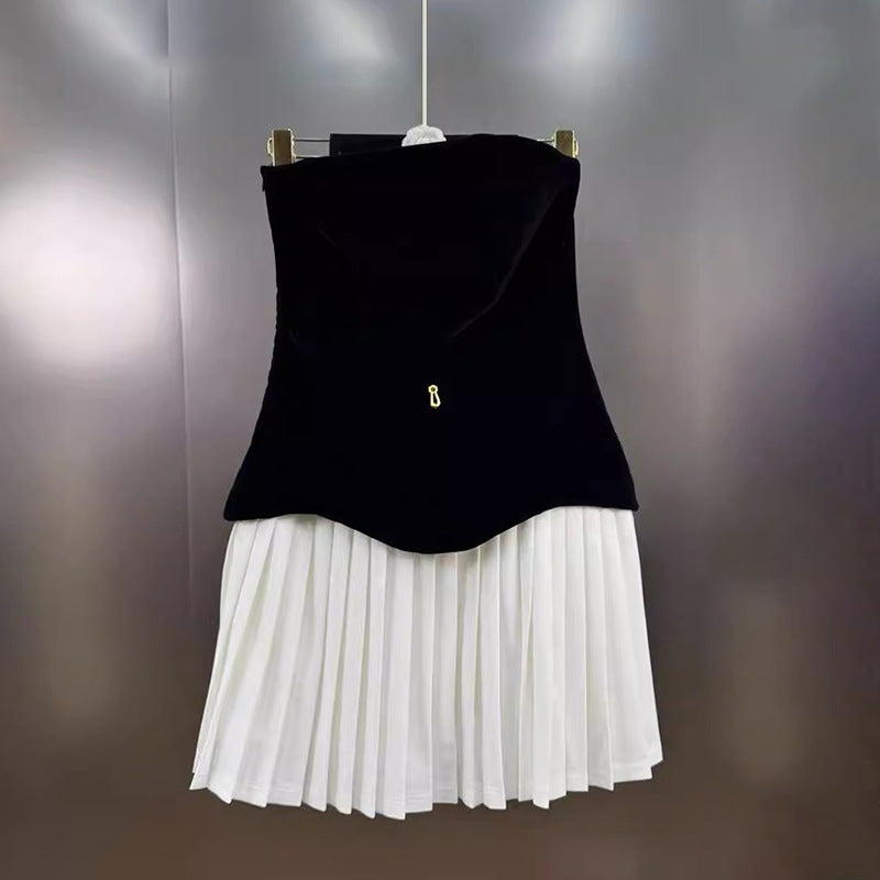 Veet Tube Metal Drawstring Decorative Corset Stitching Pleated Dresses