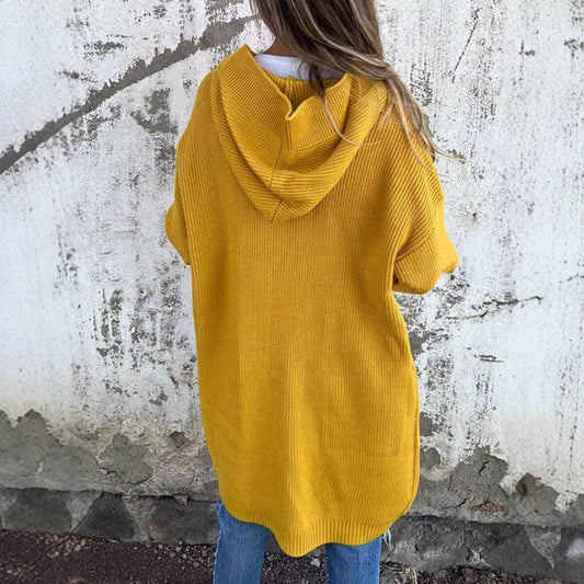 Women's Fashion Long Hooded Knitted With Pocket Sweaters