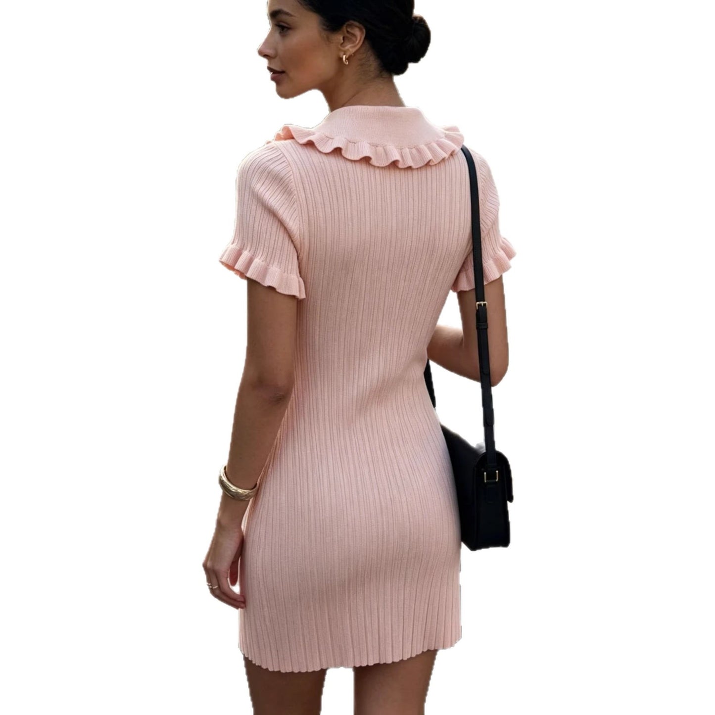 Women's Collar Retro French Ruffle Button Classic Dress