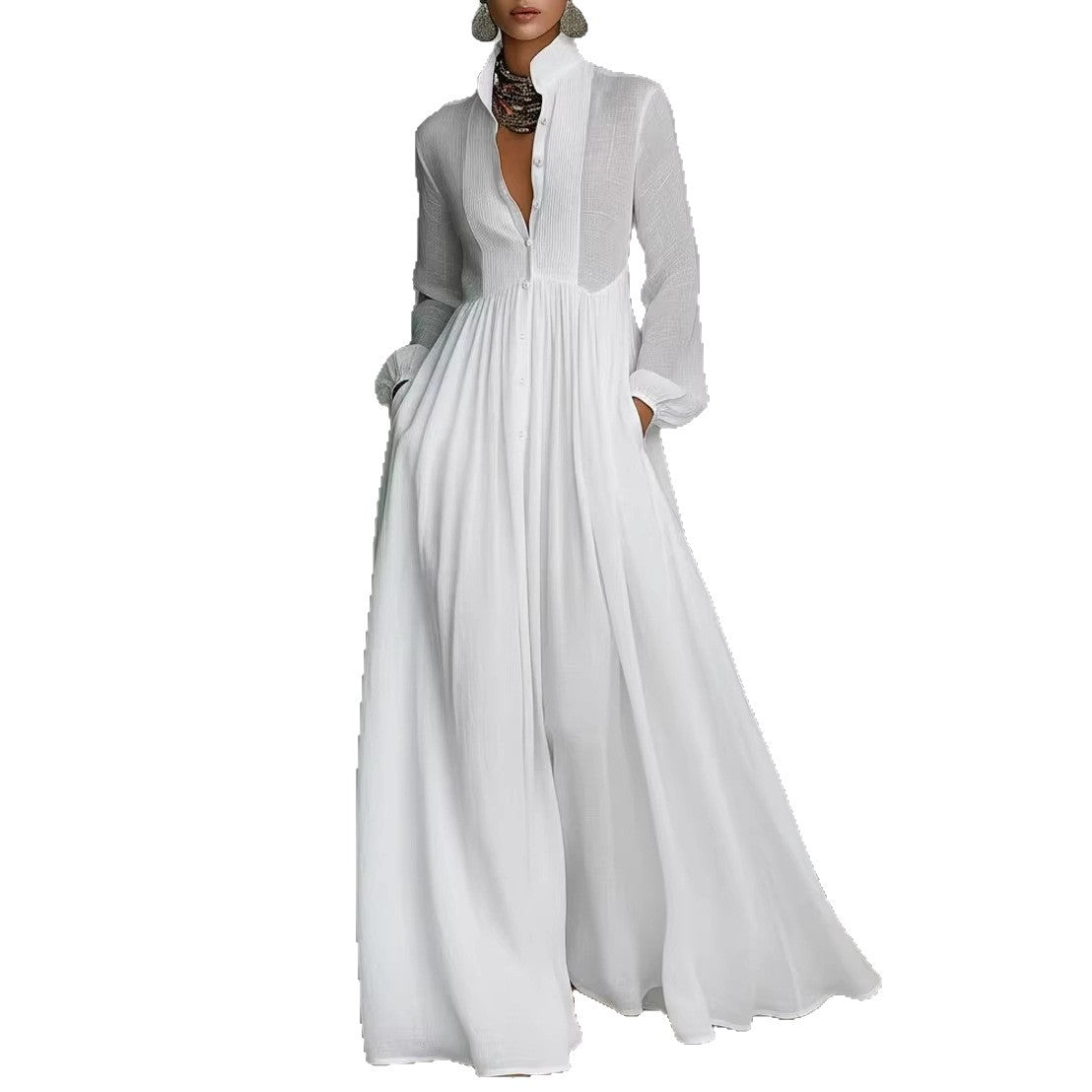 French Style Slimming Long Sleeve Pleated Elegant Retro Casual Dress