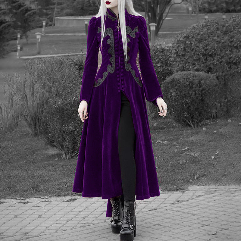 Fashion Printed Ruffled Long Sleeve Stand Dresses
