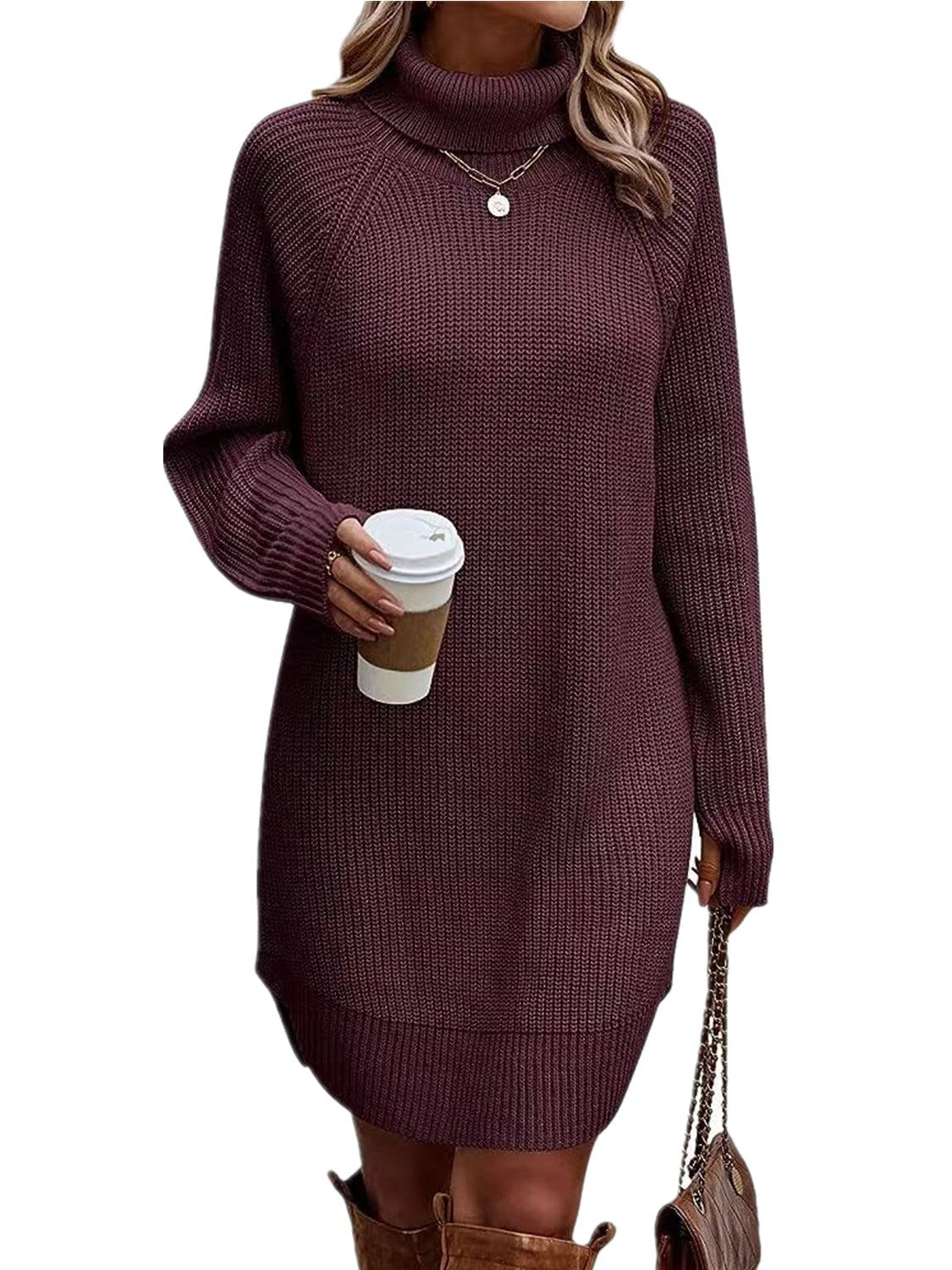 Women's Fashionable With Pullover High Collar Dress Sweaters