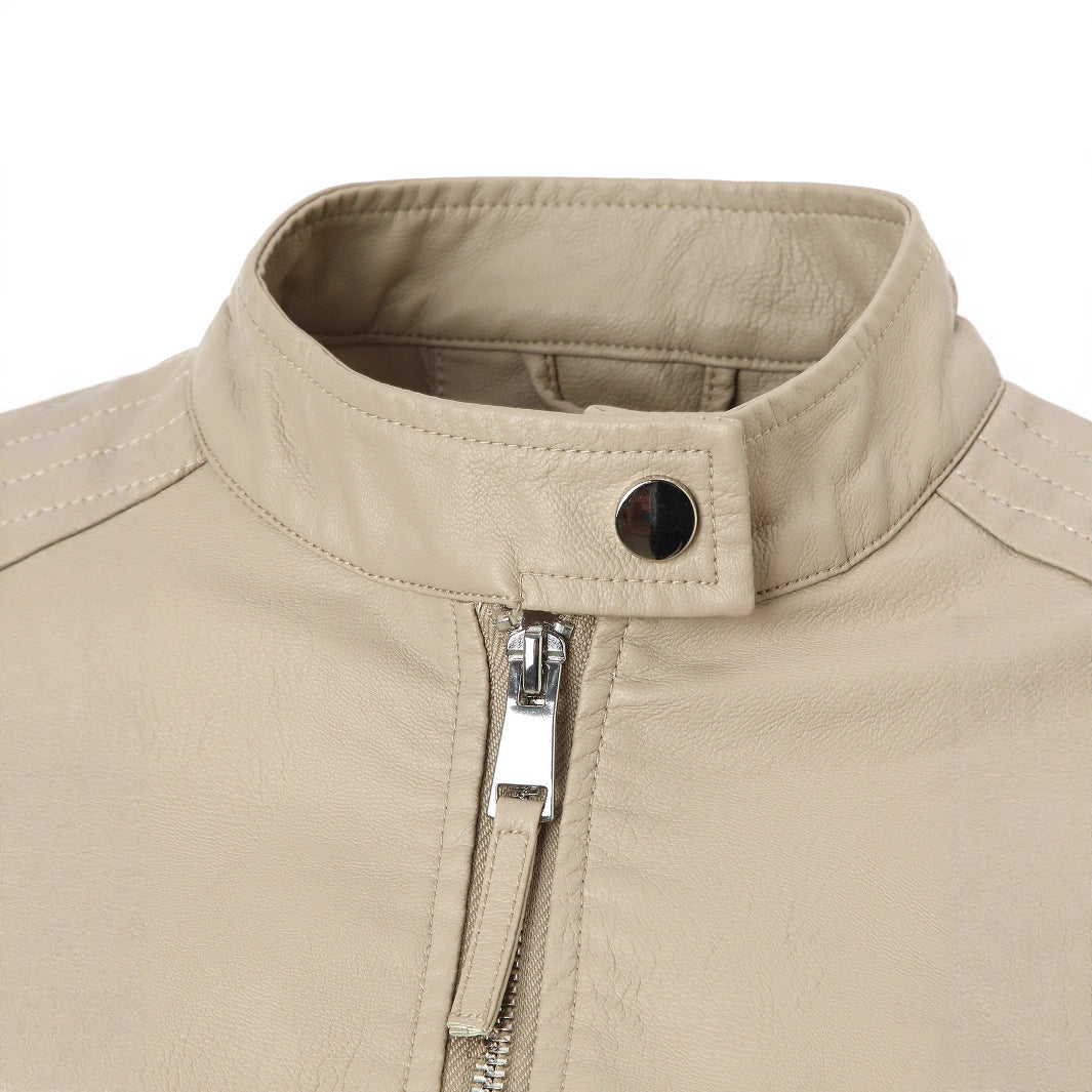 Women's Three-color Stand Collar Zipper Leather Pocket Jackets