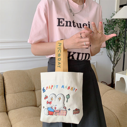Cute Cartoon Embroidery Clutch Canvas Portable Handbags