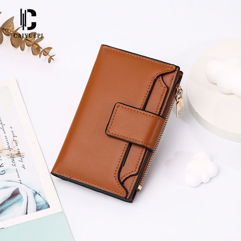 Women's Short Large Capacity Folding Zipper Multiple Ladies Wallets