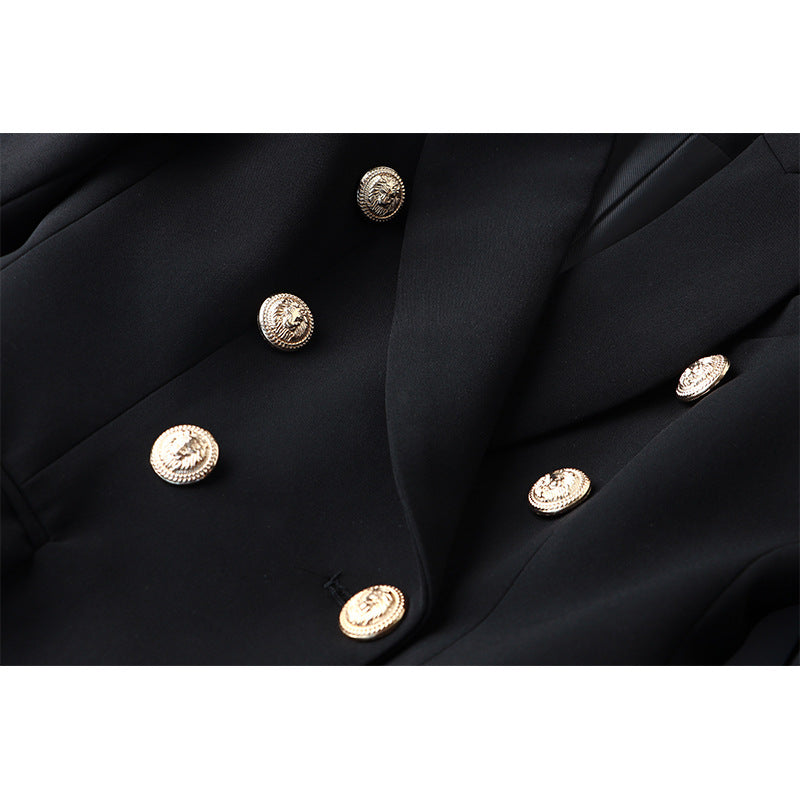 Double Breasted Collar Pure Black Slim Blazers