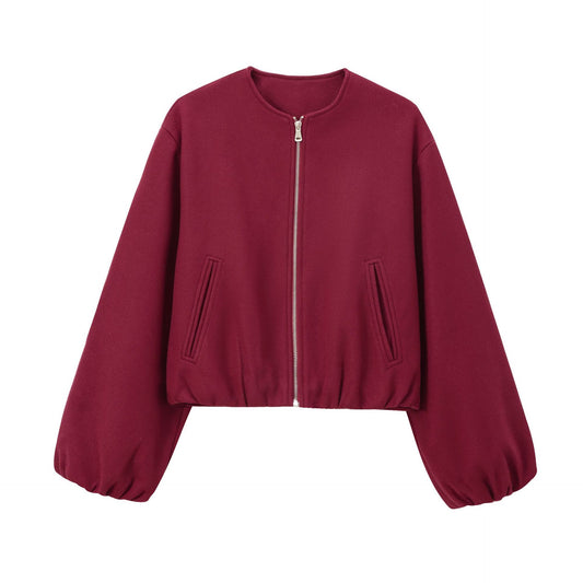 Women's Fashionable Round Neck Soft Long-sleeved Bomber Jackets