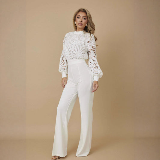 Women's Personalized Line Lace Stitching Long-sleeved Casual Jumpsuits