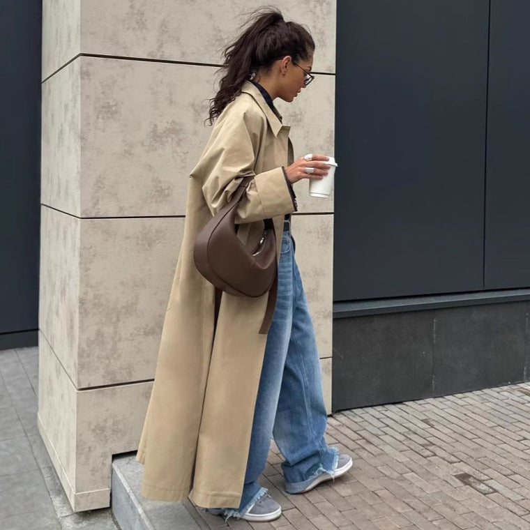 Women's Spring Fall Khaki Trench Mid-length Single-breasted Coats