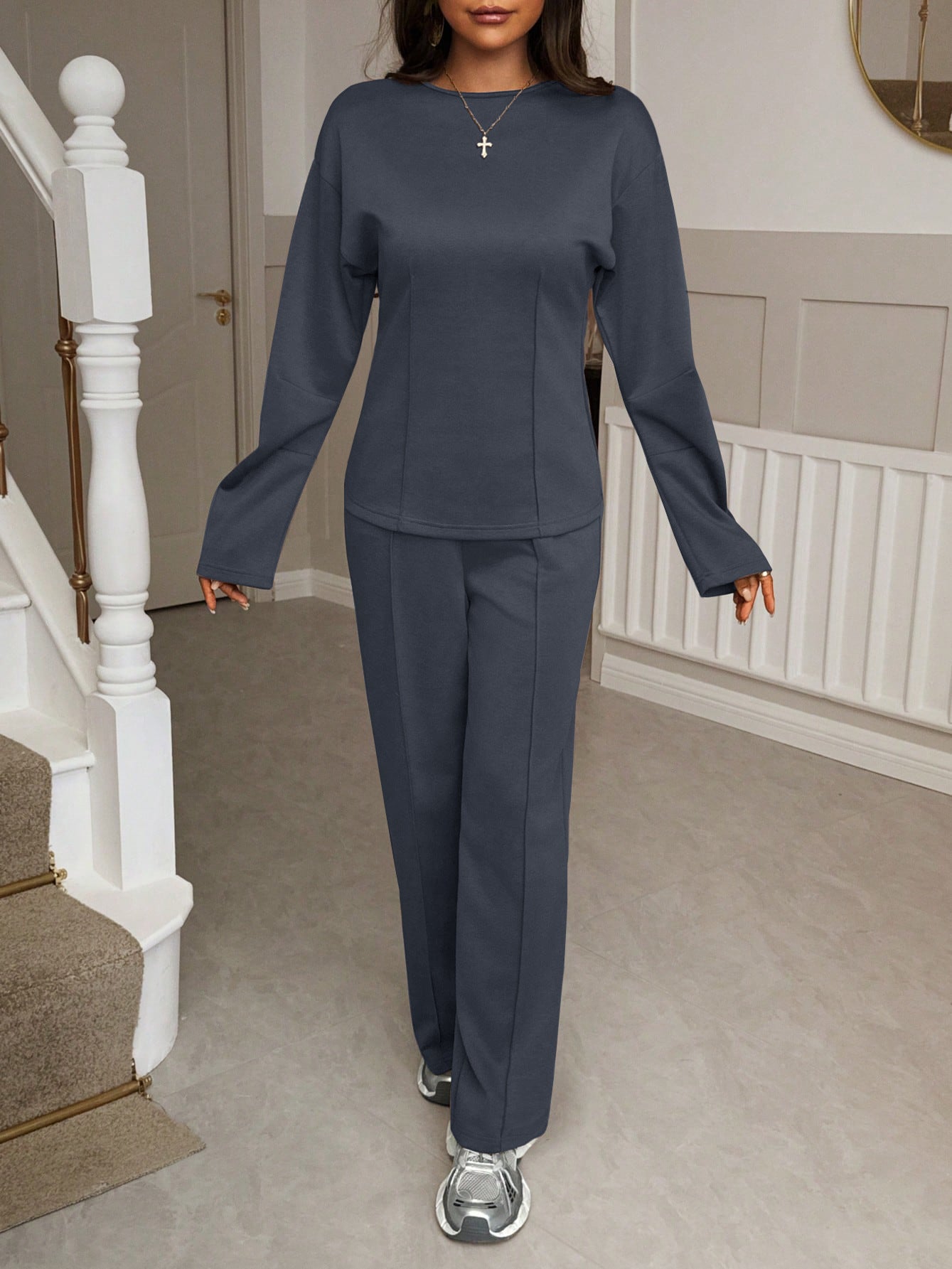 Women's Casual Fashion T-shirt Trousers Two-piece Suits