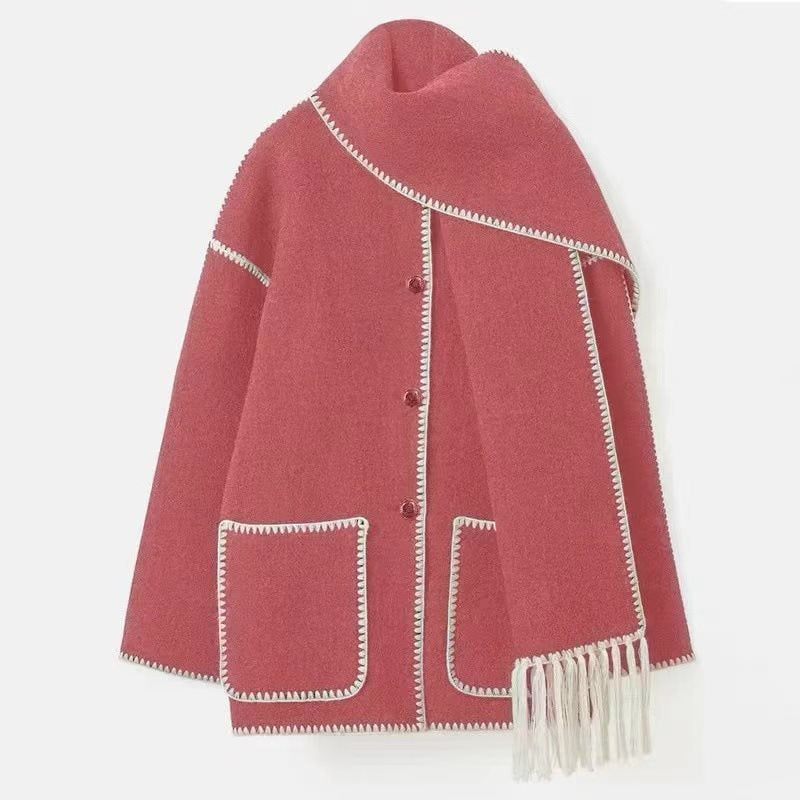 Women's Fashion Woolen Thick Loose With Scarf Clothing