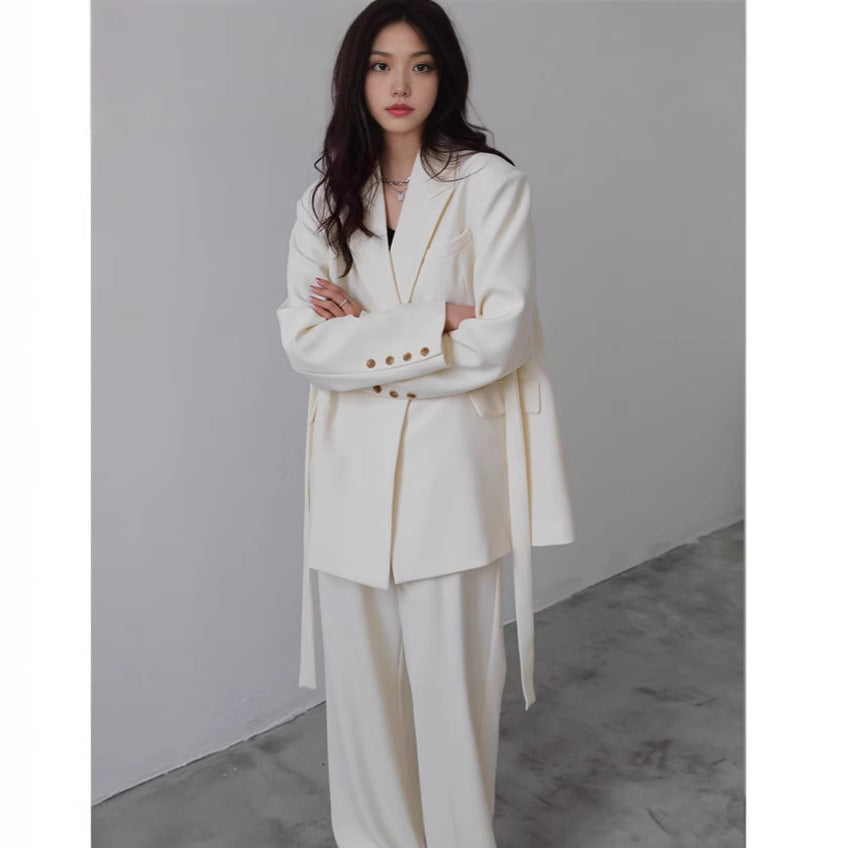 Women's White Set Design Sense Niche Wide Suits