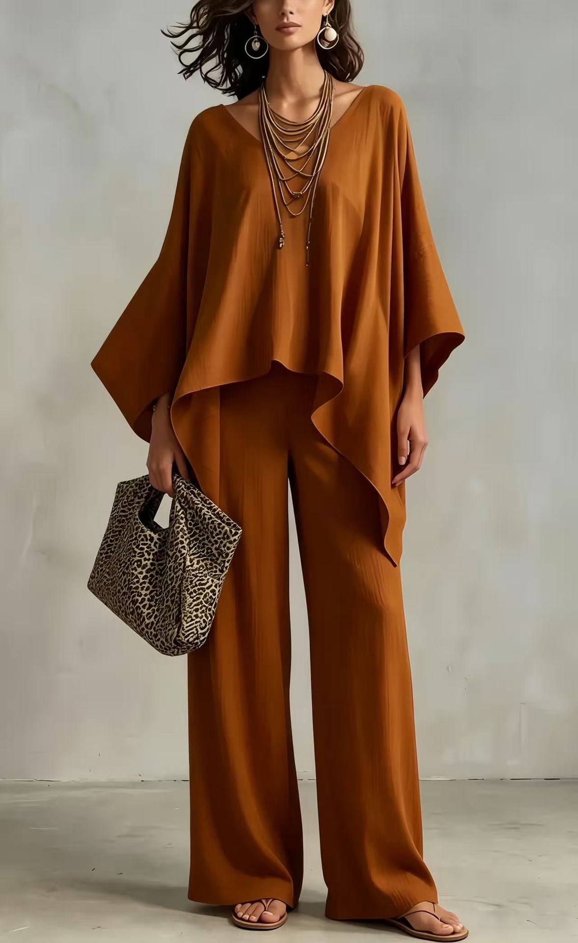 Women's Summer Loose Round Neck Irregular Solid Suits