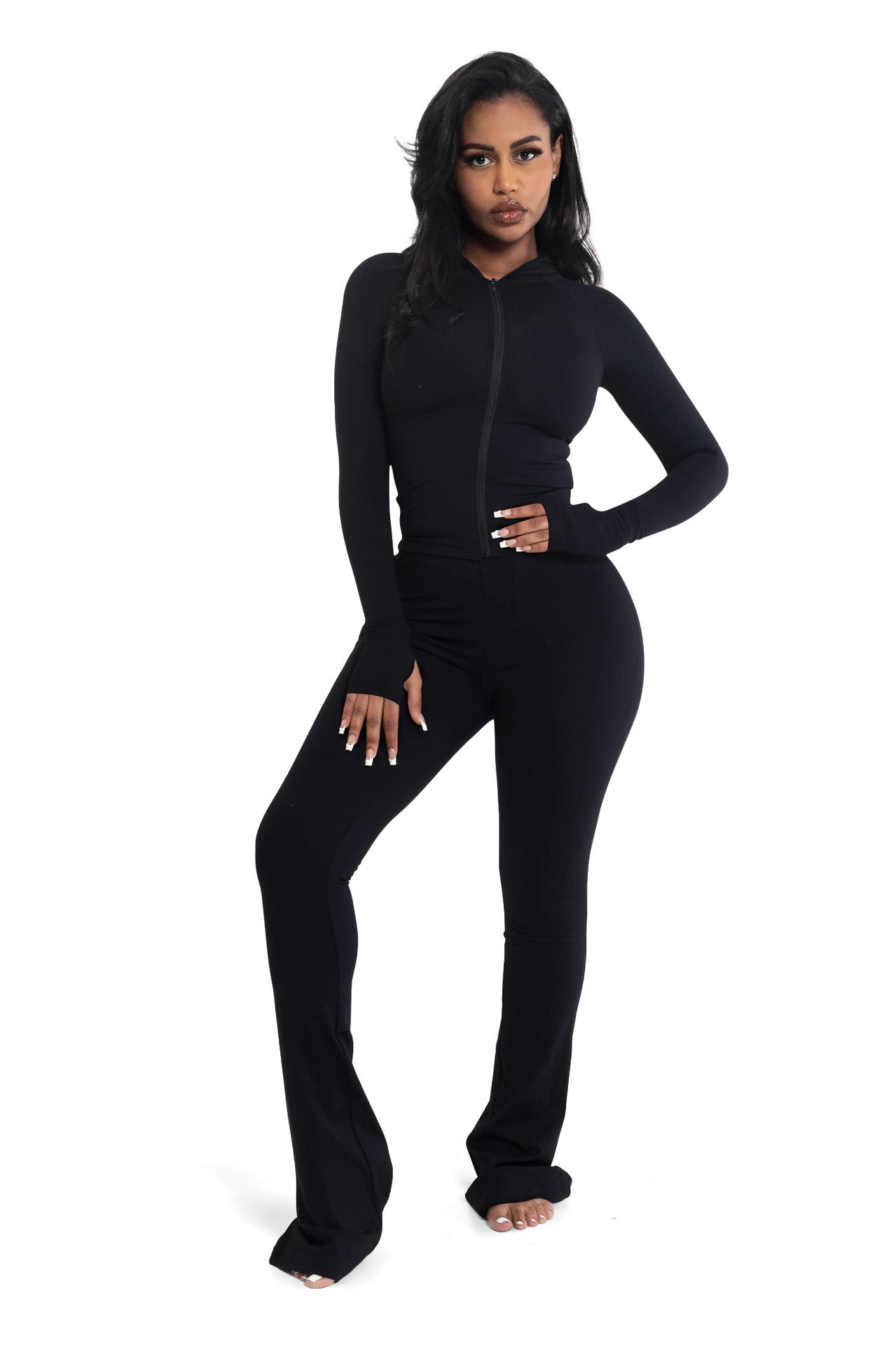 Women's Fashion Casual Solid Color Hooded Two-piece Suits