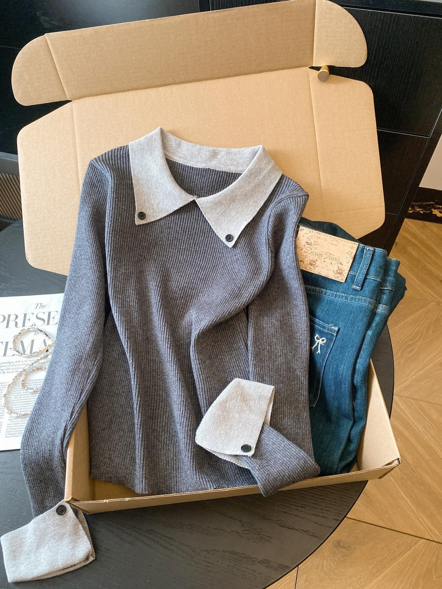 Women's Elegant Lapel Slim Bottoming Shirt Unique Knitwear
