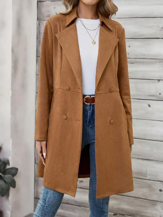 Women's Suede Fashionable Casual Polo Collar Mid-length Coats