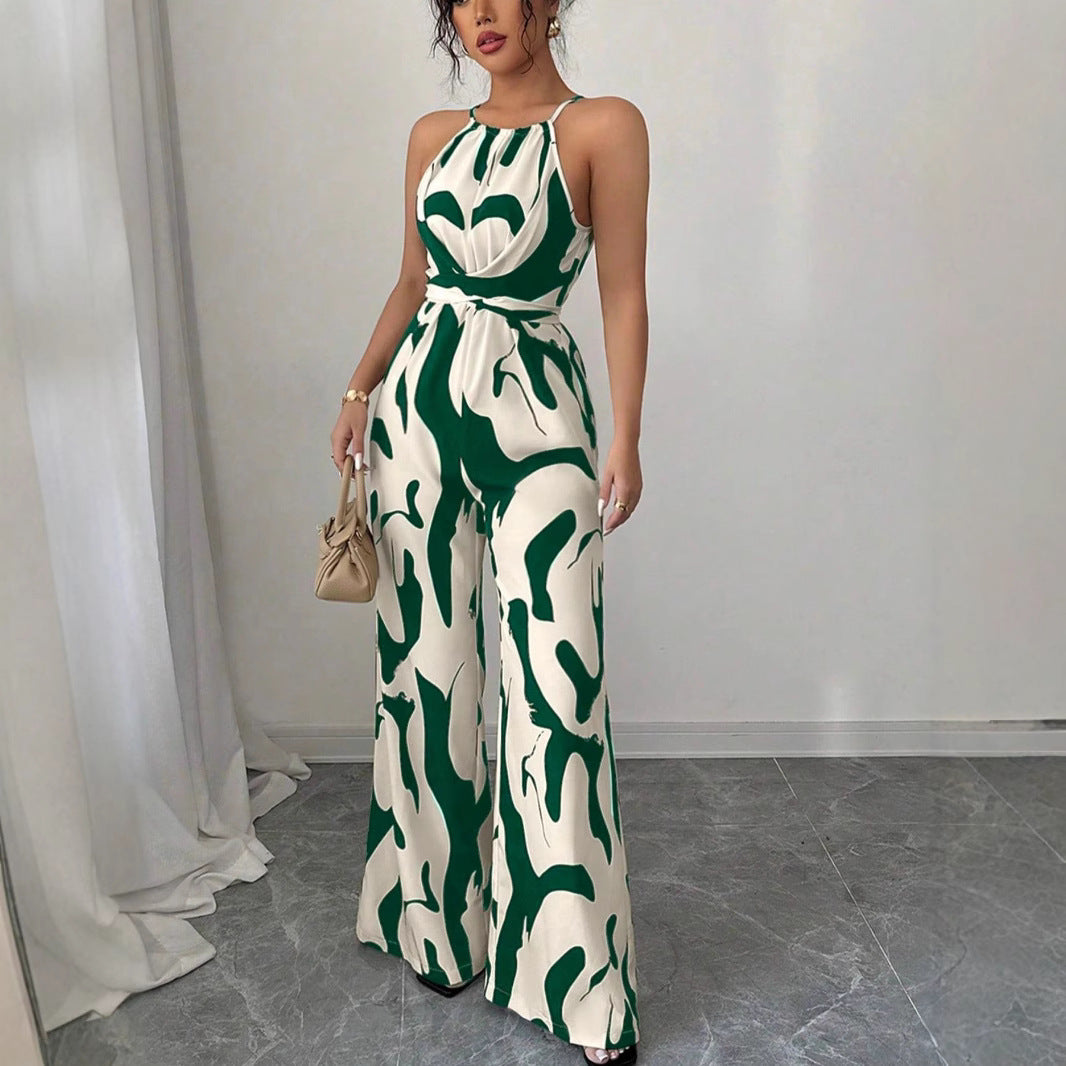 Women's Retro Easy Matching Slimming Loose Printed Halter One-piece Women's Jumpsuit/clothing