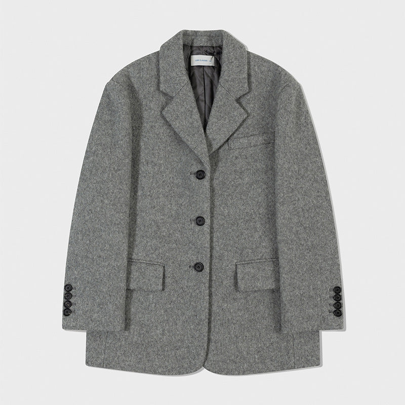 Women's Solid Color Mid-length Wool Korean Single-breasted Blazers