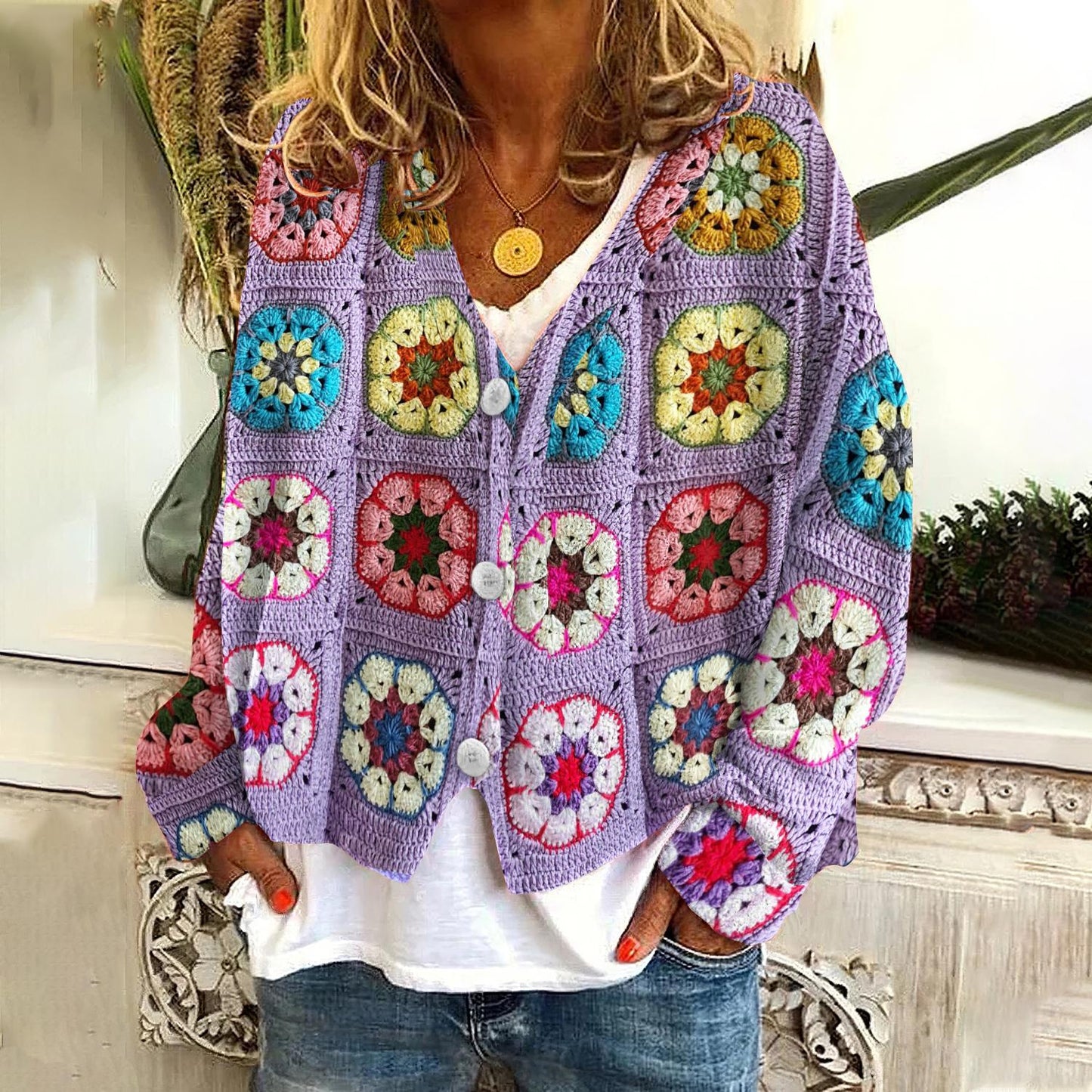 Women's Printed Wear Soft Casual Cloak Fashion Knitwear