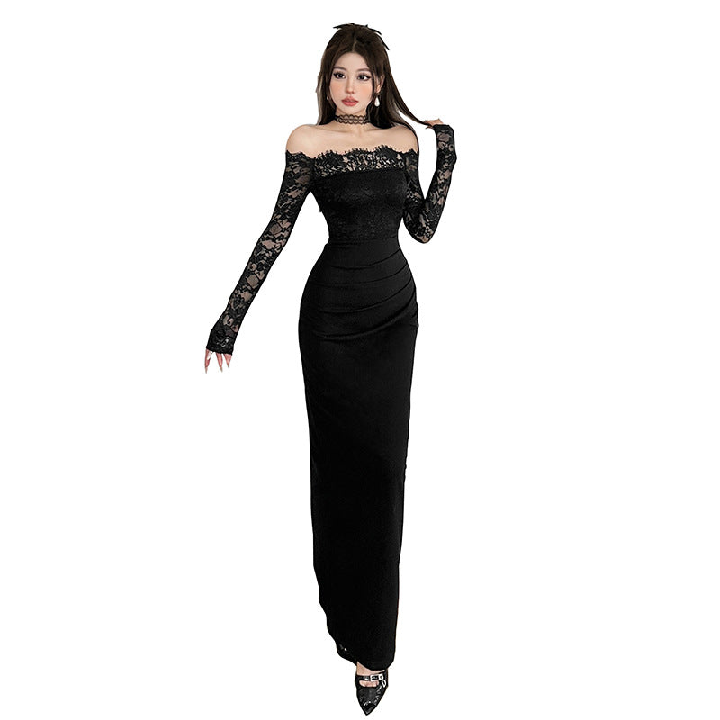 Women's Autumn Elegant Long Sleeve Lace Cinched Dresses