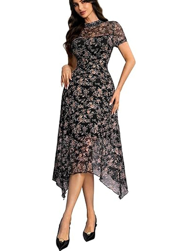 Floral Vintage Irregular Mid-length Dress Summer Dresses
