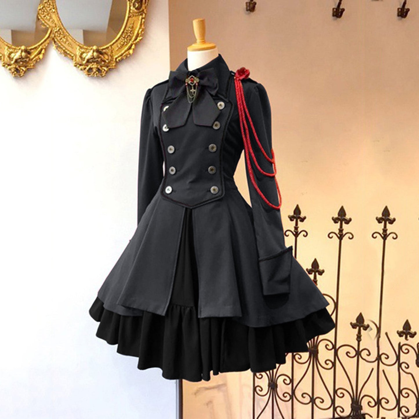 Renaissance Vintage Bow Long Sleeve Ruffled Dress Dresses