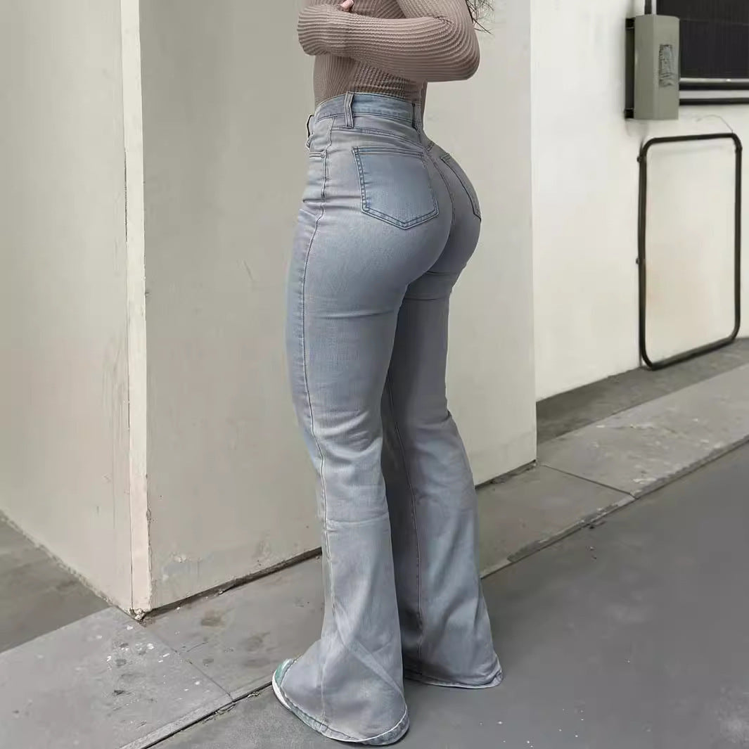 Women's Slim Fit Slimming Wide Leg Fat Hip Denim Clothing