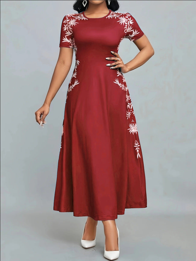 Women's Temperament Crew Neck Printed Fashion High Dress