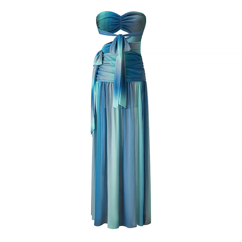 Women's Hot Print Contrast Color Wrapped Chest Dresses