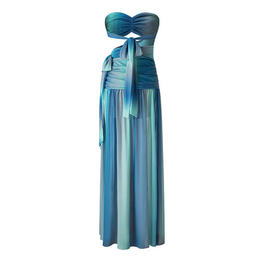 Women's Hot Print Contrast Color Wrapped Chest Dresses