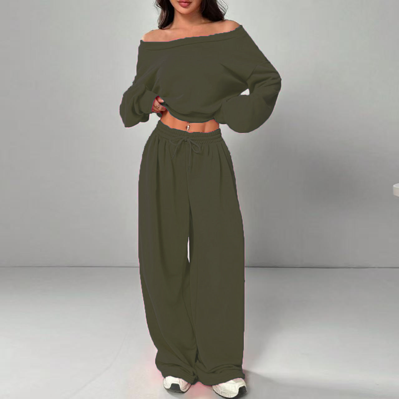 Women's Fashion Shoulder Casual Navel Solid Color Suits