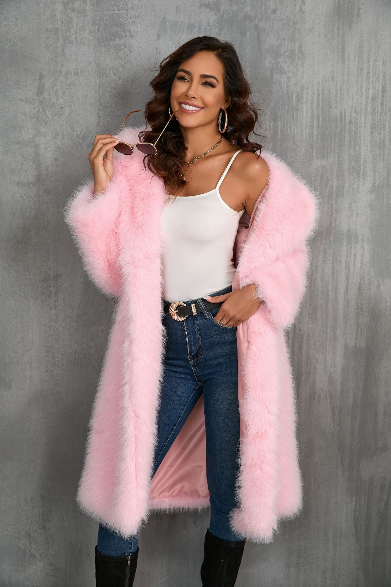 Long Section Collar Imitation Fur Mid-length Coats