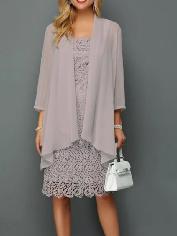 Charming Lace Chiffon Dress Two-piece Set Fashion Casual Suit
