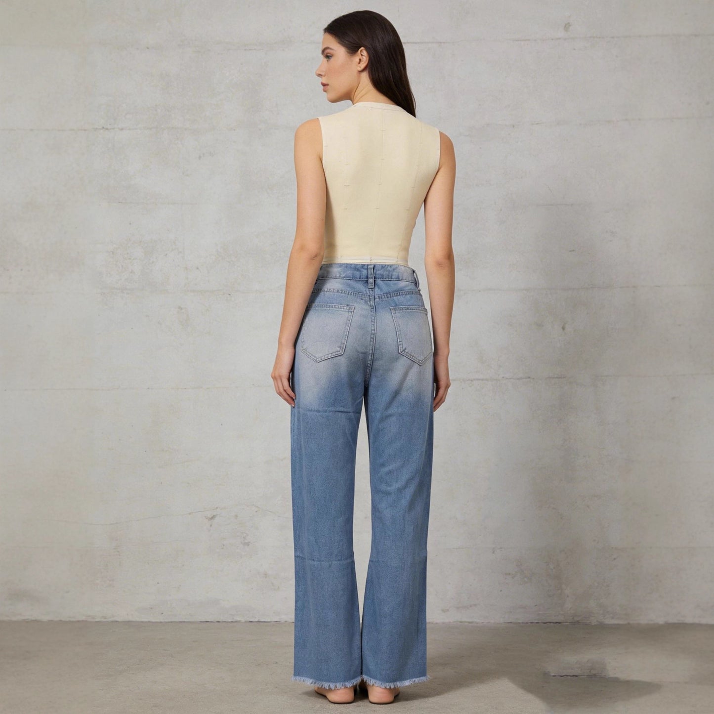 Women's Fashion Casual Loose Washed-out Straight Light Color Hole Women's Jeans