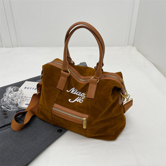 Women's Large Capacity Leather Flannel Trendy Retro Shoulder Bags