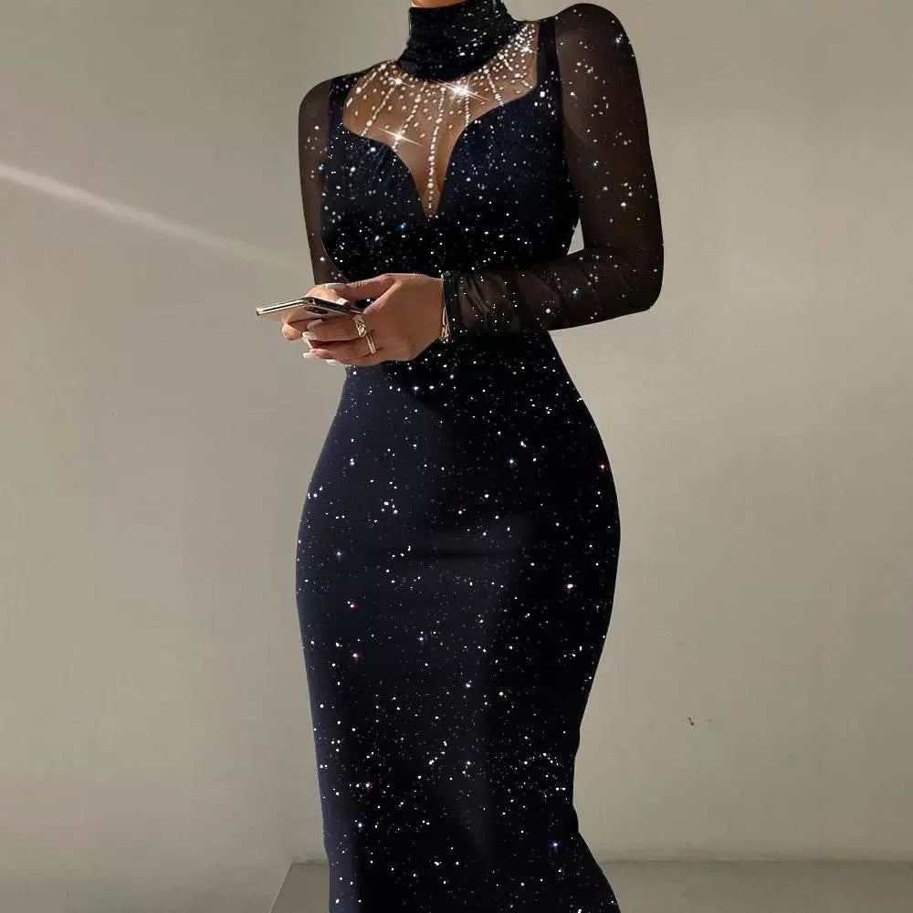 Beautiful Spring Mesh Stitching Rhinestone Dress Pants