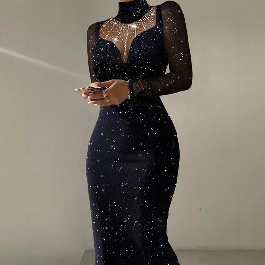 Beautiful Spring Mesh Stitching Rhinestone Dress Pants