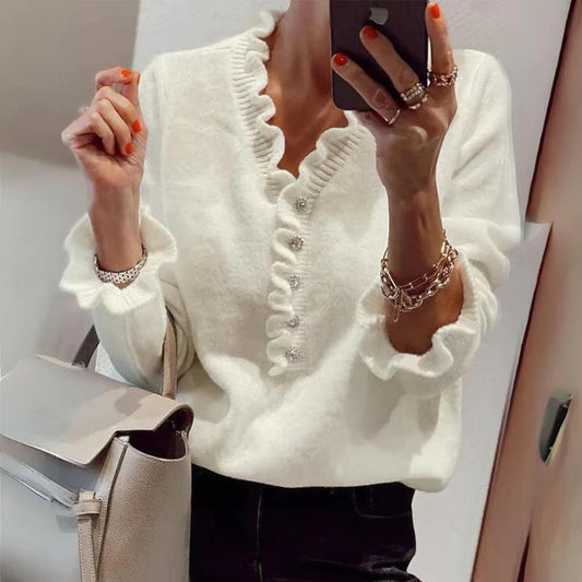 Women's Stylish Autumn Long Sleeve Ruffled Knitwear