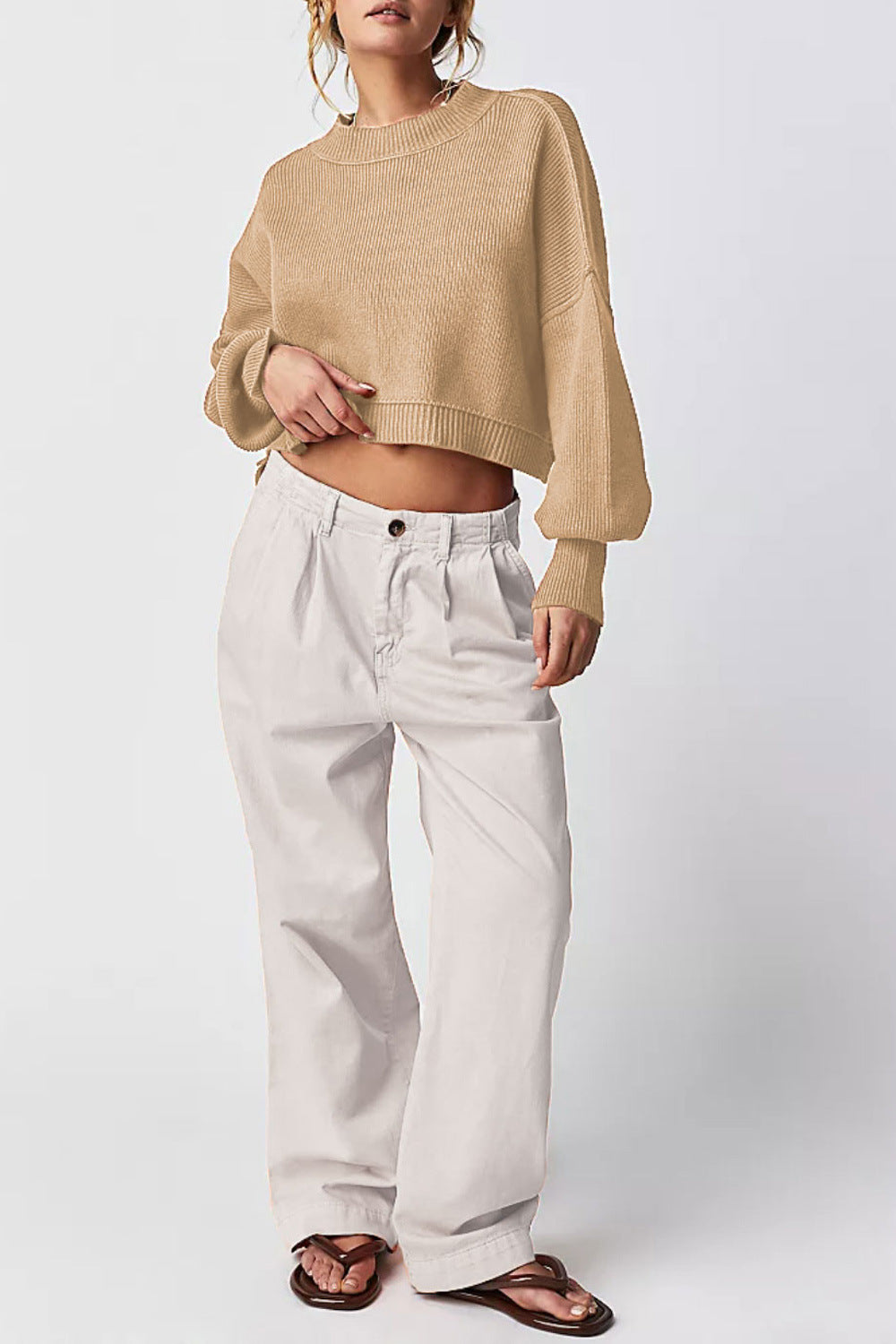 Women's Fashion Round Neck Solid Color Loose Sweaters
