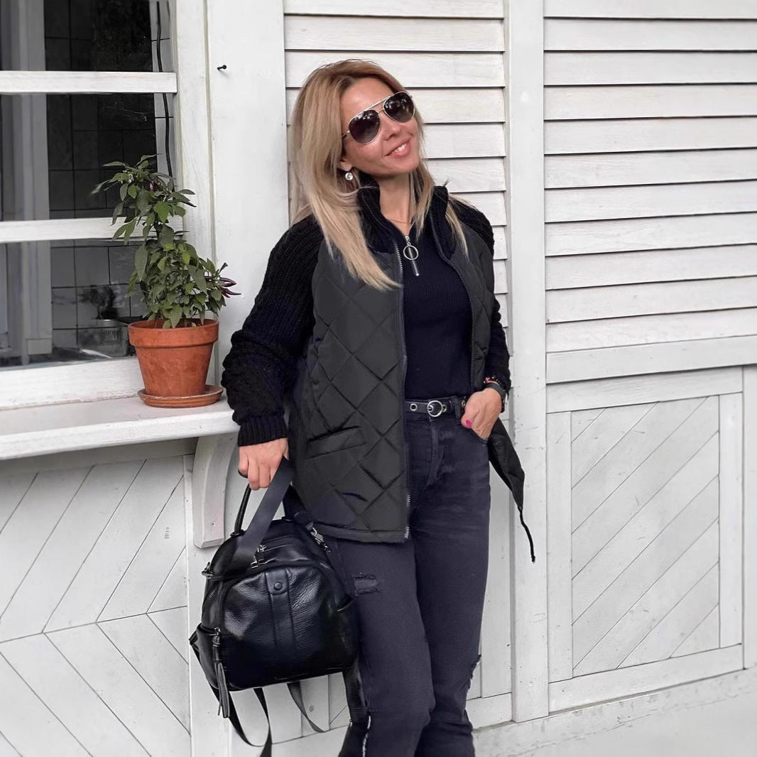 Women's Stand-up Collar Splicing Zipper Long Sleeve Coats