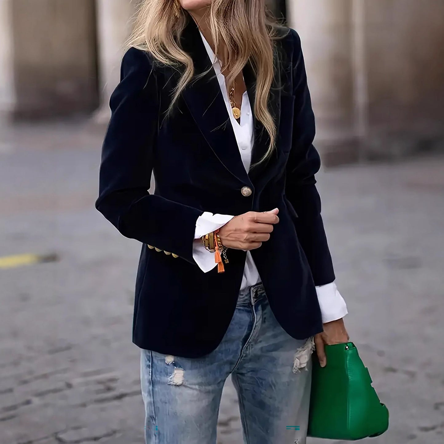 Spring Gold Veet Elegant Slim Fit Blazers
