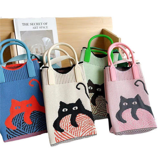 Women's Cat Mini Cute Lightweight Four Knitted Shoulder Bags
