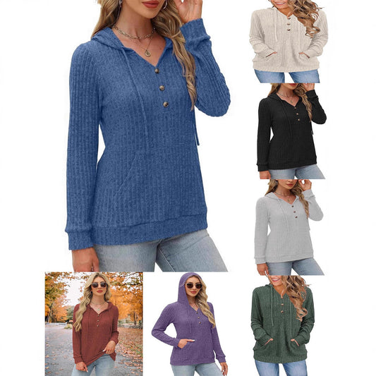 Women's Color Long Sleeve Hoodie Brushed Bedford Cord Loose Casual Women's Sweater, Sweater